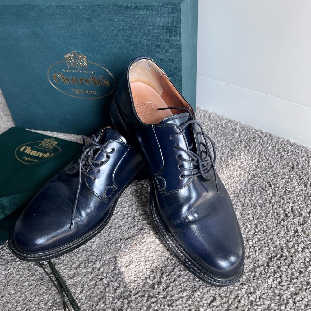 Church's Shannon W2 Blue Polished Leather Shoes